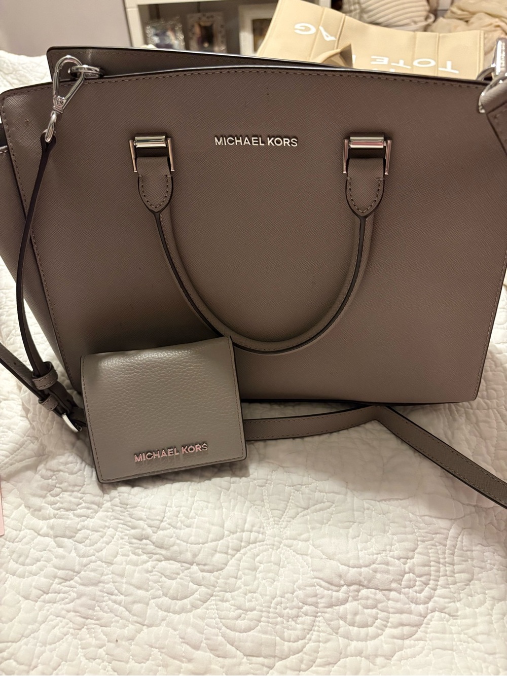 Michael Kors Neutral Taupe Saffiano Satchel with Wallet
